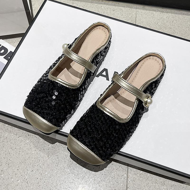 Fashion Glitter Slides Shoes Woman 2024 Slippers Flat Low Female Mule Pantofle Cover Toe Jelly Mules New PU Bling Crystal Rubber Rome Ho