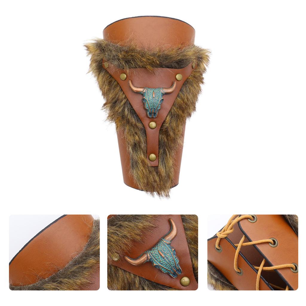 Medieval Wristband Men Cosplay Furred Arm Guard Gauntlet Bracer for Men Cosplay PU Arm Guard for Photoshoots and Stage