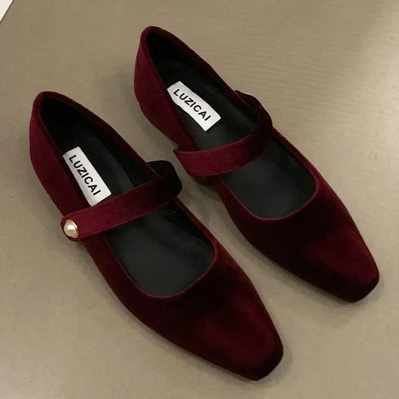 Fashion Suede Flats Loafers Women Marie Janes Spring Shoes 2024 Square Toe Ballet Dance Shoes Fashion Luxury Dress Zapatillas De Mujer