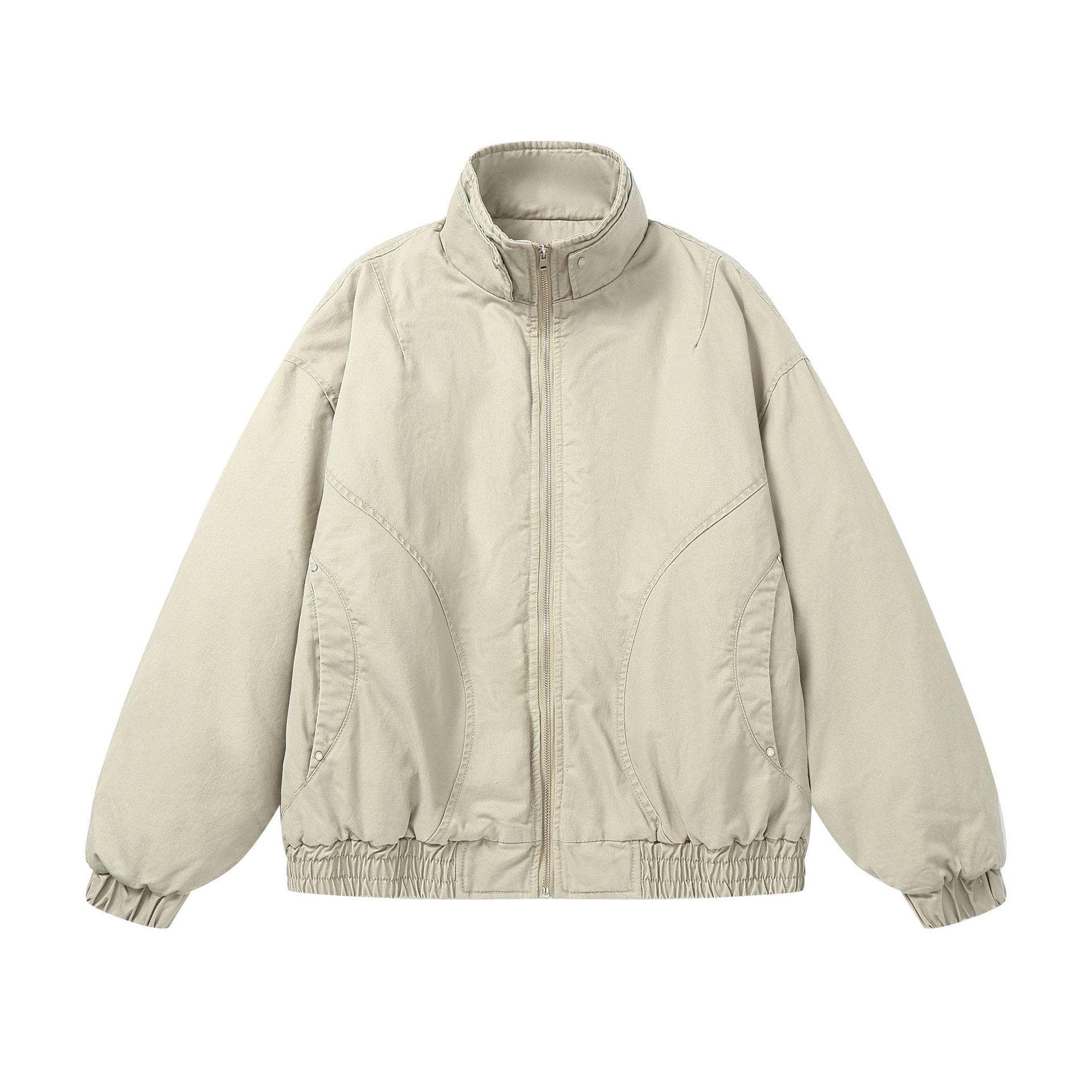 Унисекс Ретро хлопковая куртка с воротником-стойкой 2025 - Деконструированная однотонная, Утепленная, на молнии. Large