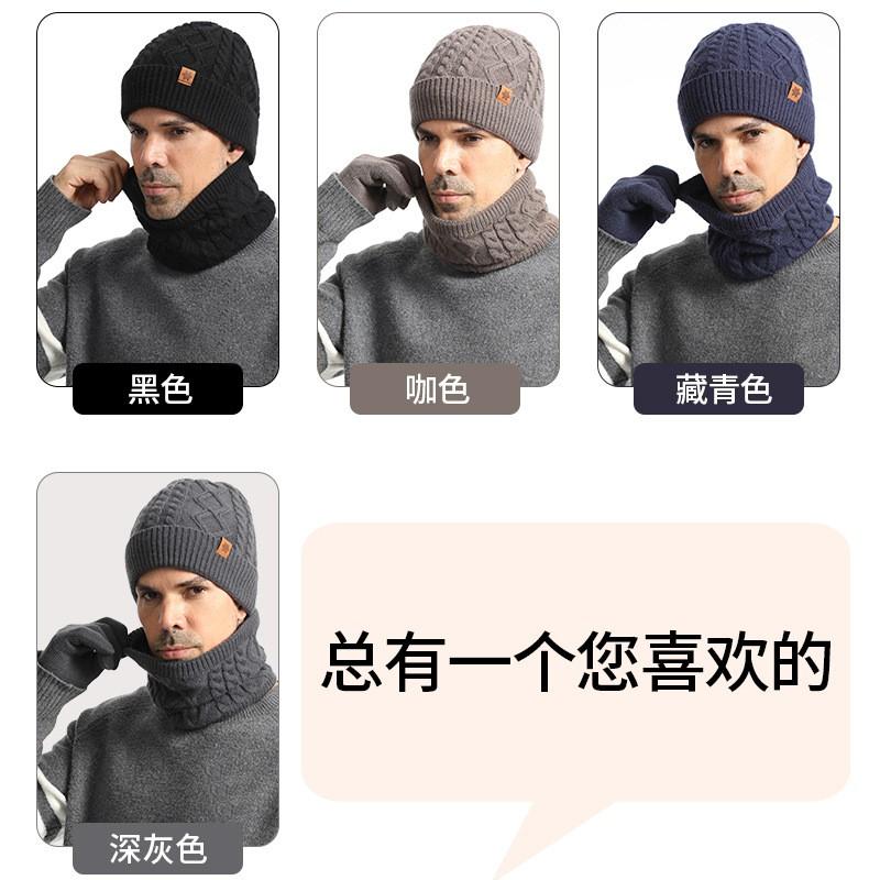 Warm Winter Knit Beanie Set Men Alpaca Wool Hat Scarf Gloves 3-Piece Outdoor Cycling Accessory