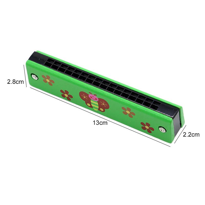 Green Butterfly Wooden Harmonica 16Holes Cartoon Musical Instrument Children Montessori Educational Toys Kids Instruments TMZ