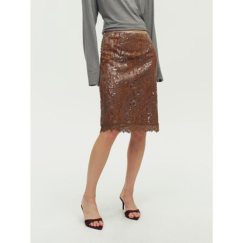 Fuzhien Thames Retro Jacquard Lace Sequin Midi Skirt M