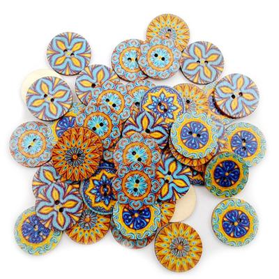 100Pcs Round Flower Print DIY Scrapbooking Wood Button Clothes Bag Sewing