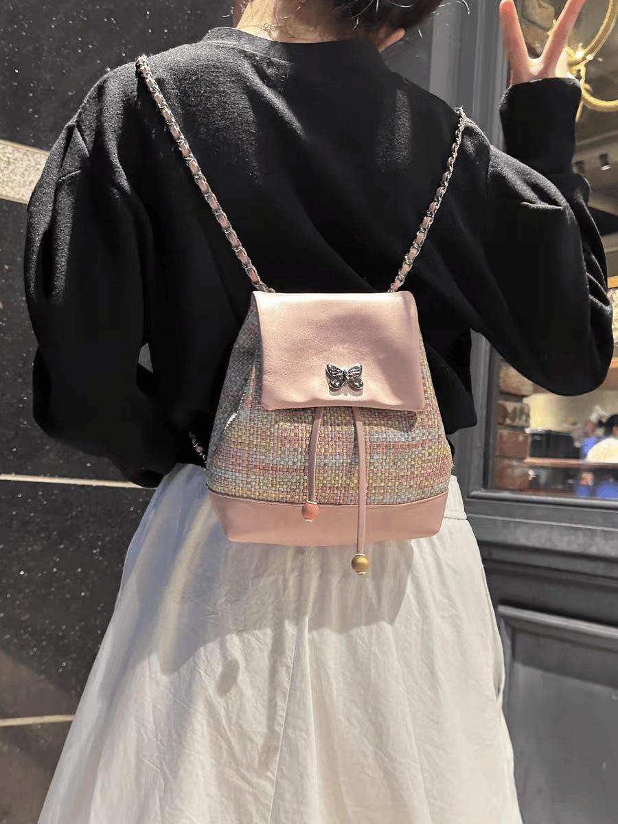 2025 new original design small fragrant wind woven high-end chain backpack sweet cool girl versatile schoolbag розовый 2290₽