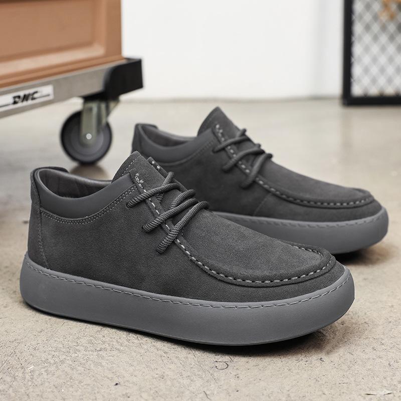 New Style Men's Casual Shoes Cow Suede Leather Lace-up Men Comfortable Mid-top Driving Flats Mens Outdoor Oxfords Shoe