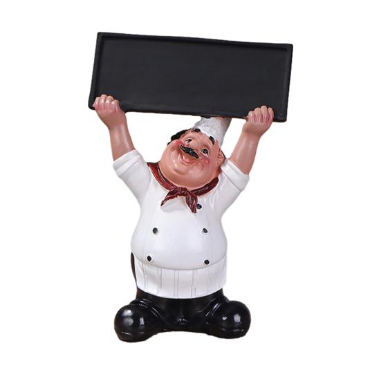 Fat Chef Resin Figurine Message Board Toothpick Holder Resin Chef Statue Sculpture Kitchen Counter Decor Ornament for Home Cafe Restaurant