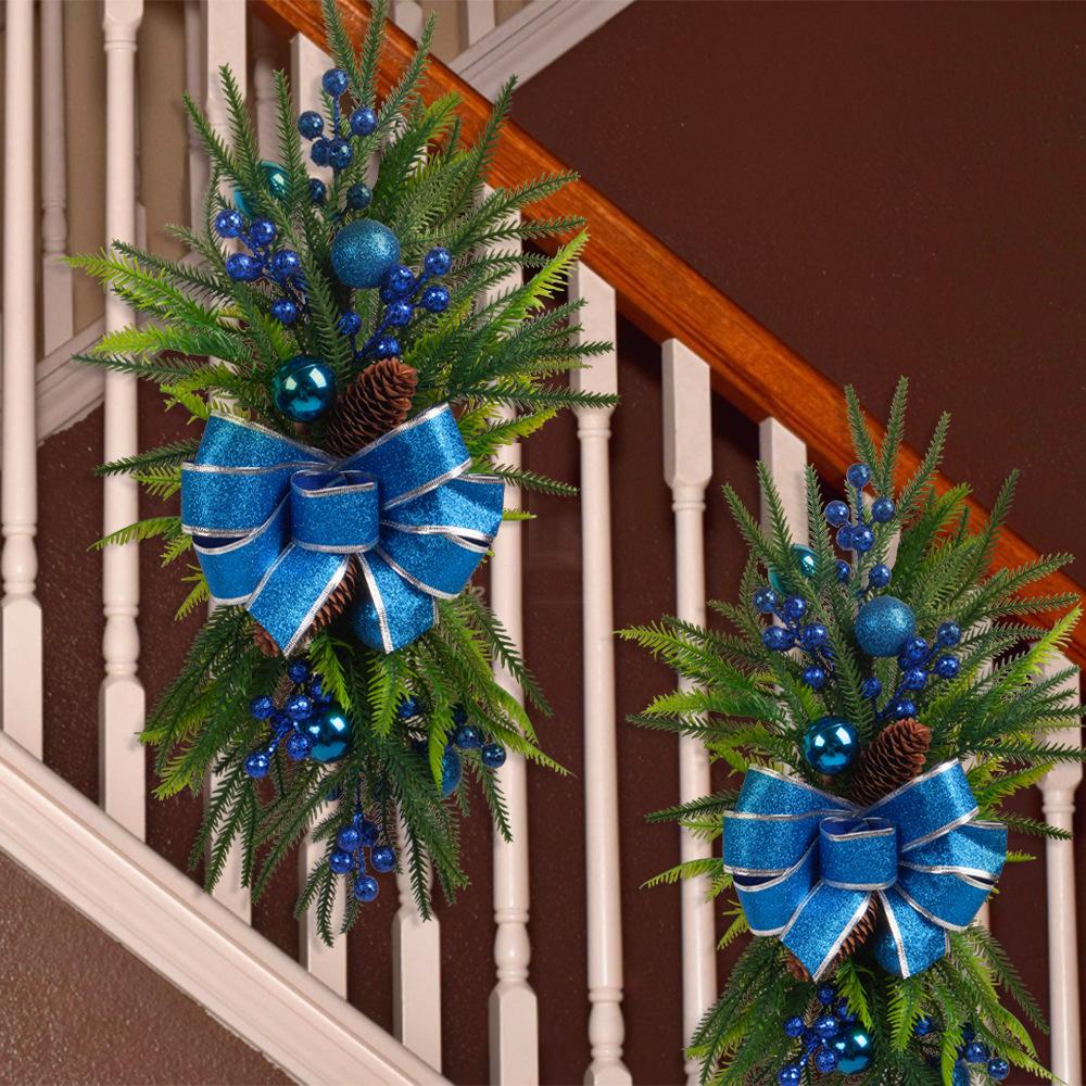 Christmas Staircase Decoration Staircase Wreath Pendant Norfolk Pine Needles Upside Down Home Scene Arrangement