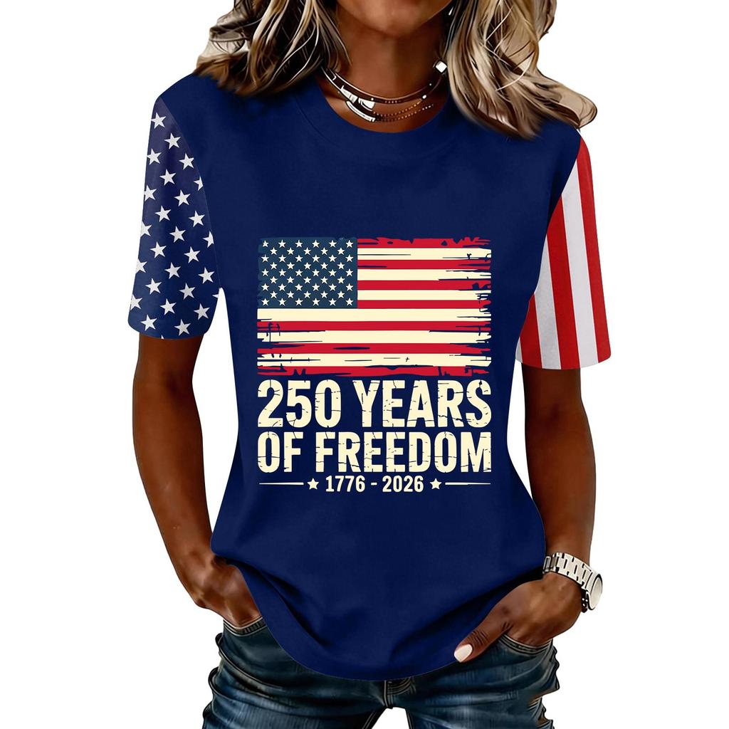 Women's Fashionable Casual Short Sleeve Print Round Neck Pullover Top