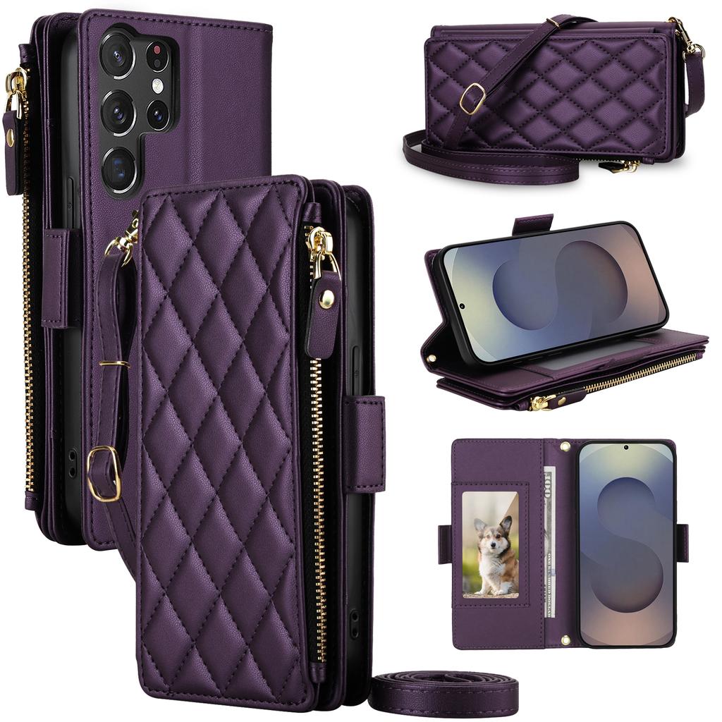 Zipper Wallet Cards Holder Phone Case for Samsung S26 S25 Ultra S24 S22 Plus S23 FE A36 A56 A37 A26 A17 Crossbody Leather Cover