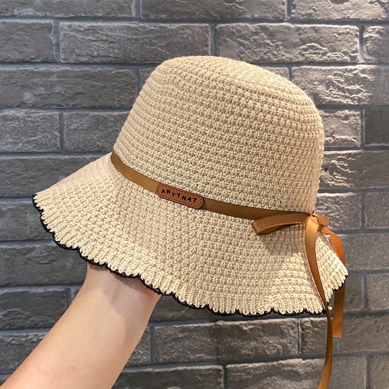 New spring and summer retro fashion bucket hat knitted basin hat casual sunshade sunscreen woven hat versatile