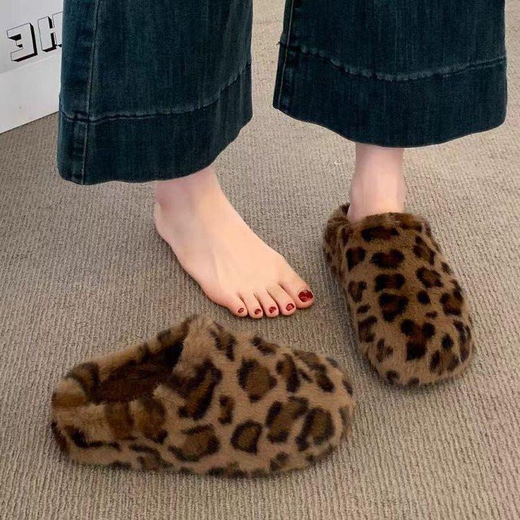 Плюшевые пушистые полусапожки на толстой подошве новые осенние и зимние снегоступы плюшевые хлопковые тапочки 35 леопардовый
