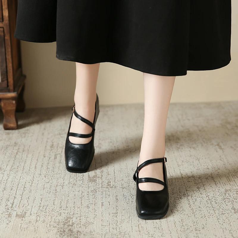 Women High Heels Marie Janes Square Toe Shoes 2025 Brand Trend New Elegant Lolita Chunky Pumps Shoes Fad Dress Zapatillas Mujer