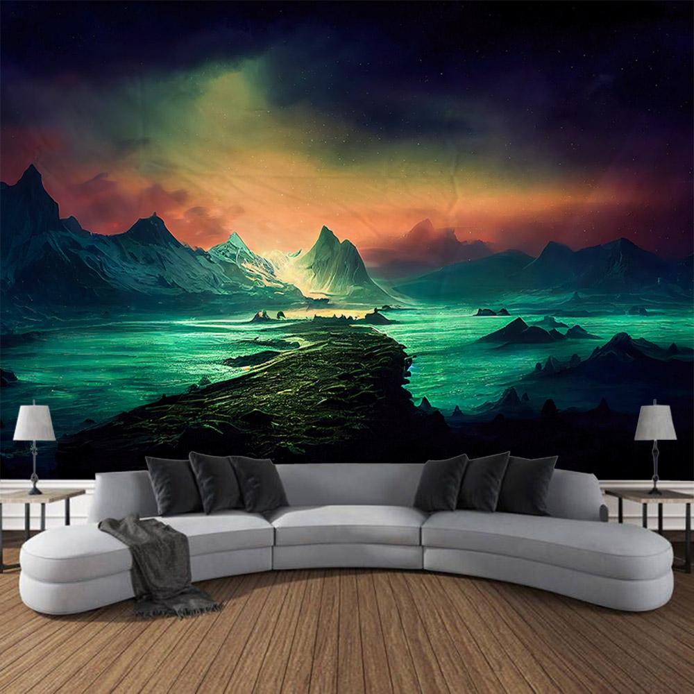 Dreamy Landscape Tapestry, Grassland Forest Wall Hanging Cloth, Living Room And Bedroom Background, Aesthetic Home Decoration