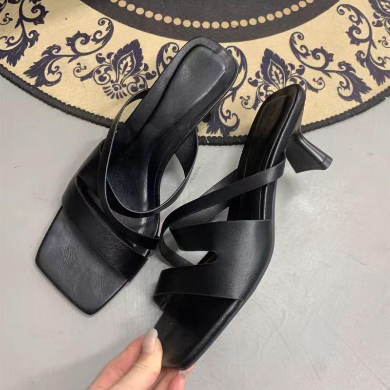 

Square Toe High Heels Slippers Women Sandals Summer Woman Shoes 2025 Fad Pumps Chunky Shoes Elegant Dress Open Toe Slides Mujer 35