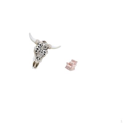 Tribal Bull Head Sculpture And Dollhouse Couch Miniature Wall Hanging Art for Farmhouse Bedroom