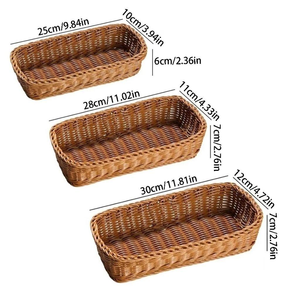Rectangular Imitation Rattan Storage Basket Simple Plastic Picnic Basket Chopsticks Spoons Forks
