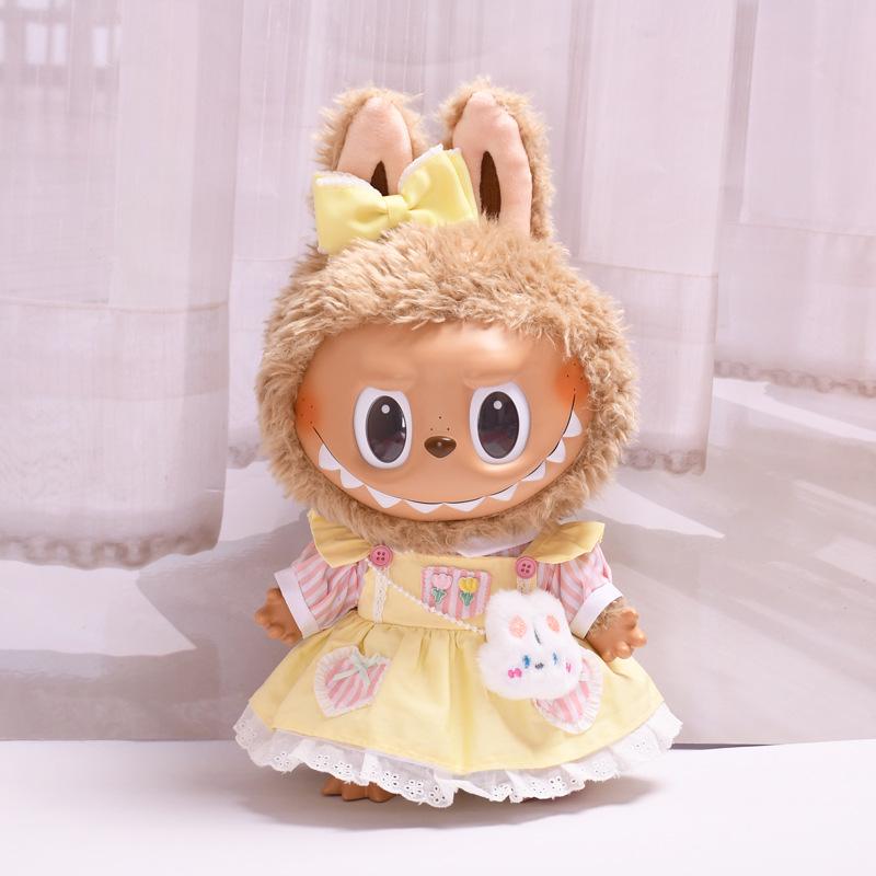 38cm Labubu Plush Doll Casual Outfit Set with Hat (Clothes Only)