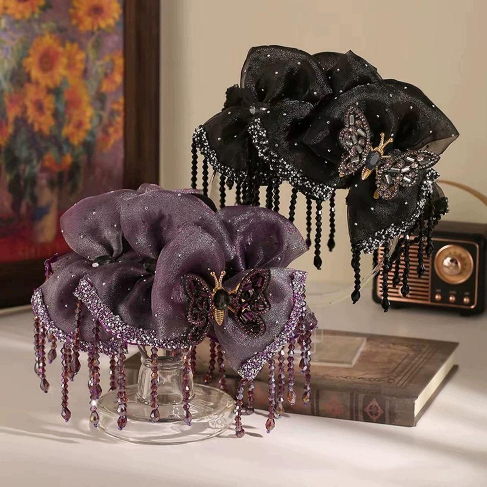 Fashion Flower and Butterfly Tassel Hair Clip Mesh Non Slip Beaded Shark Hair Clip Hairpin Hair Accessories