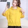 2023 neue Hoodie Frauen T-Shirt Fledermaus Weibliche Feste Oansatz Baumwolle Lose Kurzarm Tops & Tees Gelb