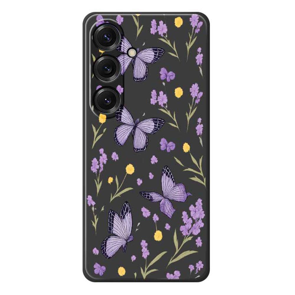 For Samsung Galaxy S25 Case Purple Butterflies Pattern Printing Straight Edge TPU Phone Back Cover