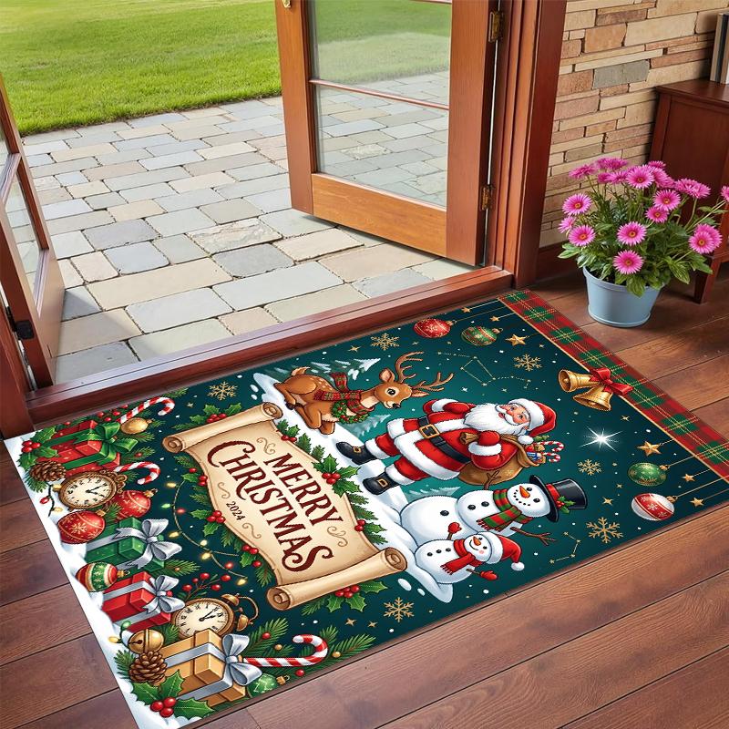 Tapis Carré Imprimé Noël Tapis de Sol Doux Antidérapant Pour Chambre à Coucher Cadeau de Fête