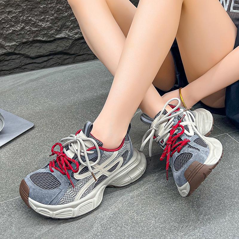 Autumn new matte European non-slip mesh dad shoes thick-soled heightening casual shoes