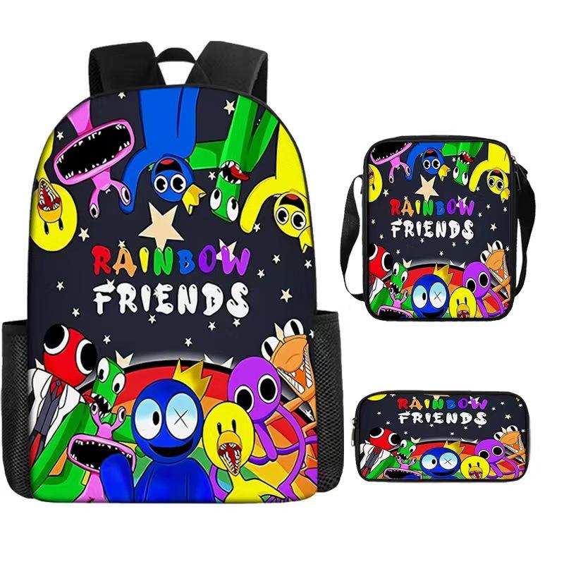 Rainbow Friends Three-Piece Set, Primary And Secondary School Students Satchel, Animation Cartoon Pencil Case, Large Capacity, And Wear-Resistant