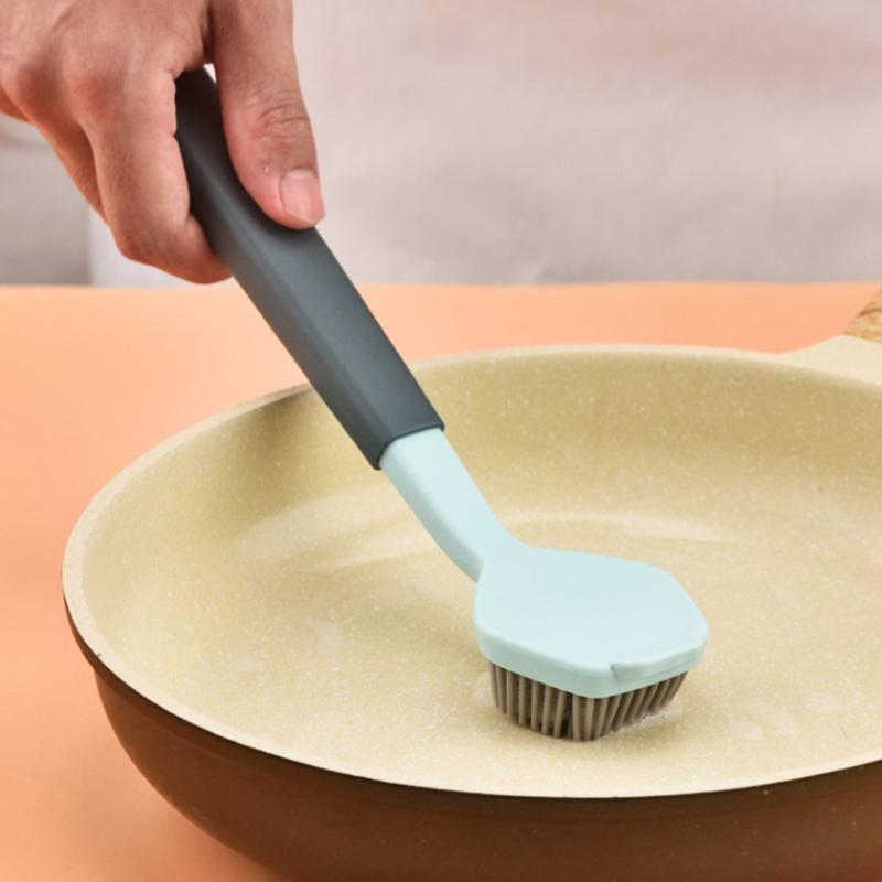 Cleaning Brush Kitchen Soft Plastic Long Handle Silicone Brush Dishes Scrub Pots Brush Decontamination Cleaning Brush