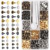 Double Sided Rivet Set Metal Studs Binding Studs Screws Assortment with Hole Punch Tool 4 Color