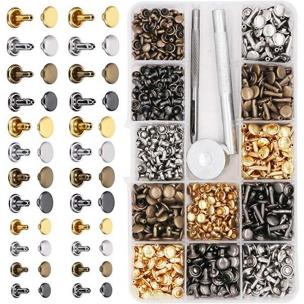 Double Sided Rivet Set Metal Studs Binding Studs Screws Assortment with Hole Punch Tool 4 Color
