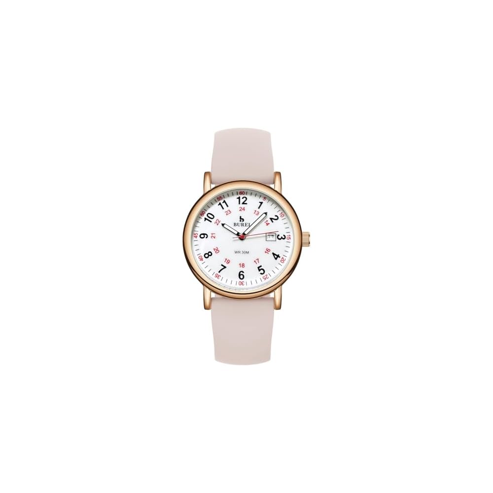 BUREI Women s Analog Quartz Watch Pink Waterproof Lightweight Simple Casual Business Silicone Strap