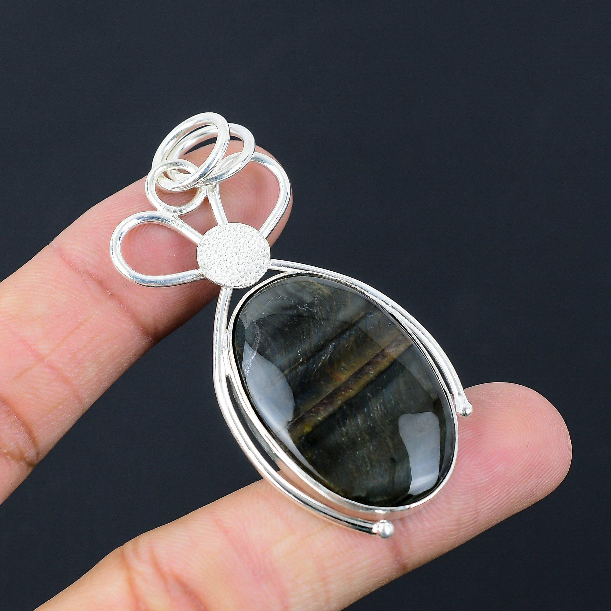 Oval Nellite Stone Anniversary Artisan Wedding Sister Ethnic Pendant 925 Silver