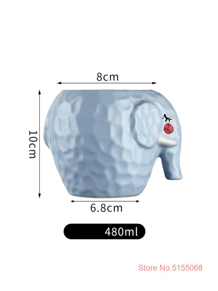 480ml Sky Blue Cute Elephant Ceramics Tiki Mug Restaurant Hotel Molecular Smoked Cocktail Glass Hawaiian Beach Party Drink Cups