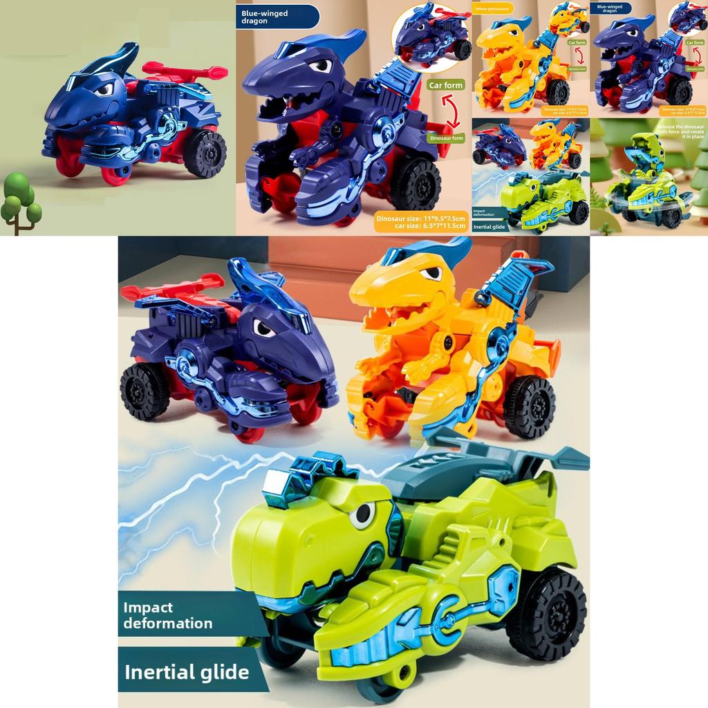 Dinosaur Toy Car With Inertia Collision Transforming For Kids Playroom