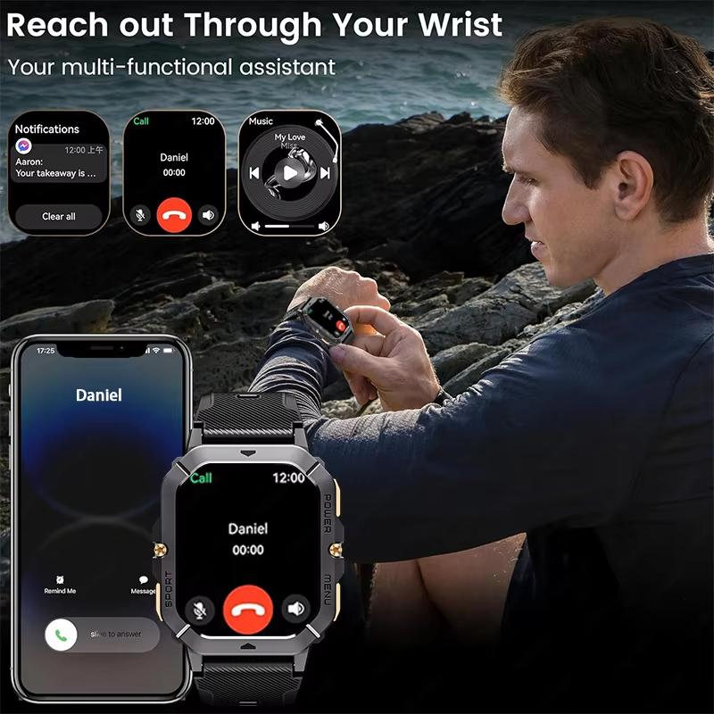 2025 New Men Sports SmartWatch 2.02in Screen Blood Oxygen Heart Rate Bluetooth Talking Watch 100+ Sport Mode Outdoor Smart Watch