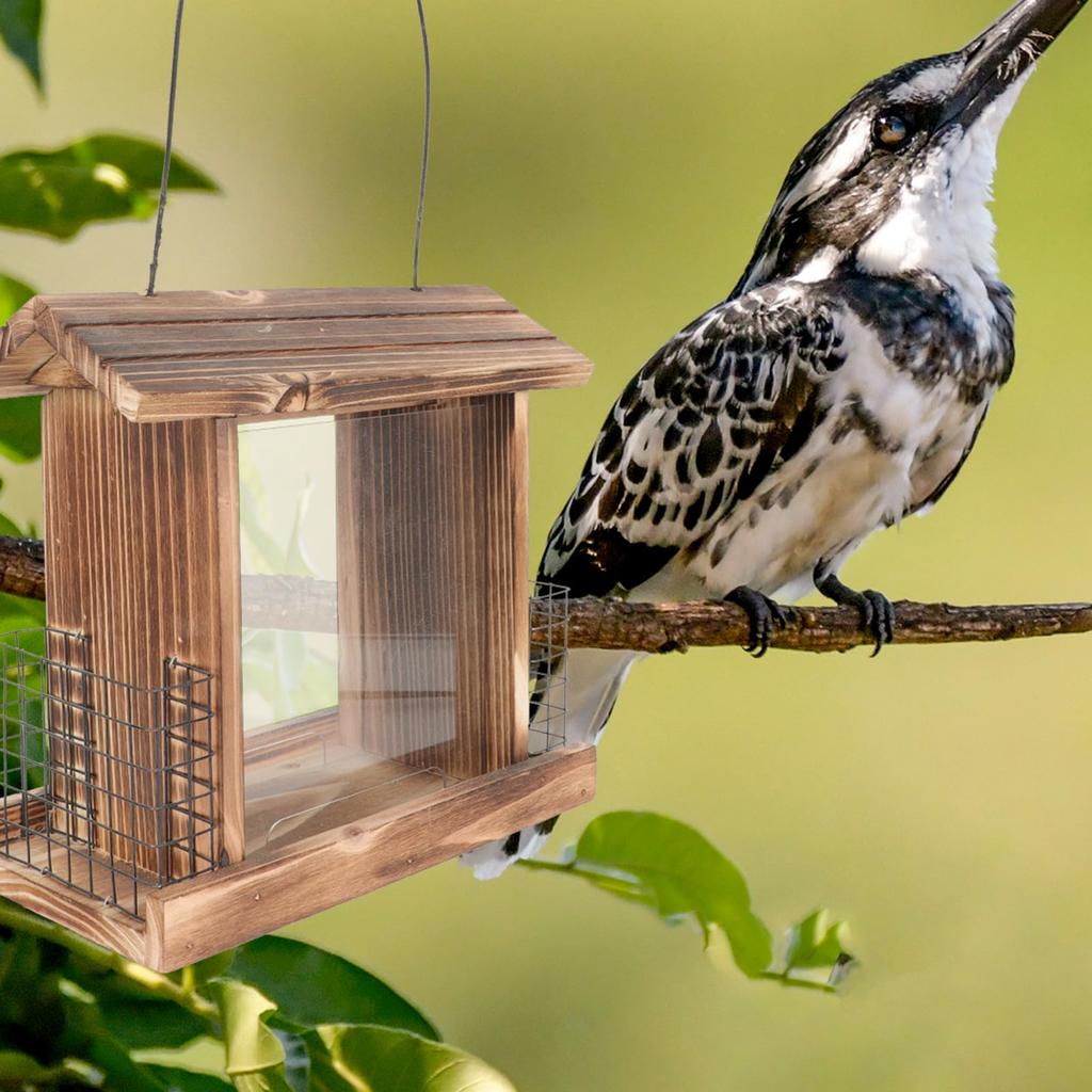 OUNONA Bird Wooden Bird Automatic Large Transparent Board Wild Bird Bird 1 Piece Feeder, Feeder, Hanging, Supply, Capacity, Rainproof, Included,