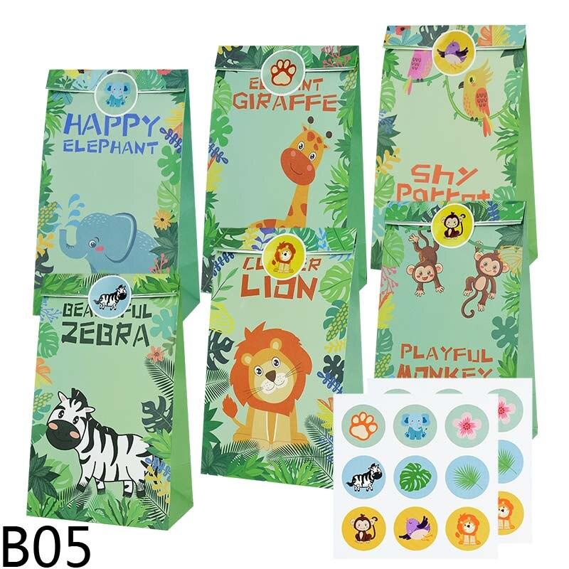 

12pcs/set Jungle Animal Gift Bags with Stickers Jungle Birthday Decorations Kids Shower Party Supplies Candy Gift Bags