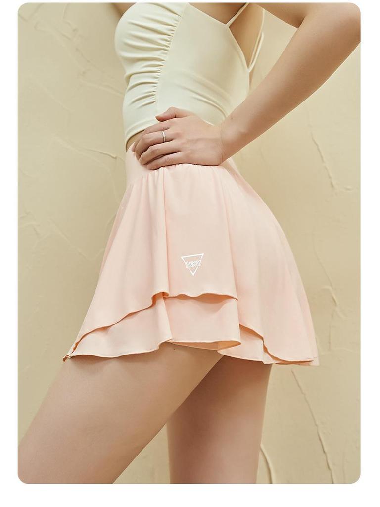 Damska szybkoschnąca spódniczka A-line: Dwuwarstwowy, chroniący przed prześwitywaniem, lekki nylon na fitness i bieganie