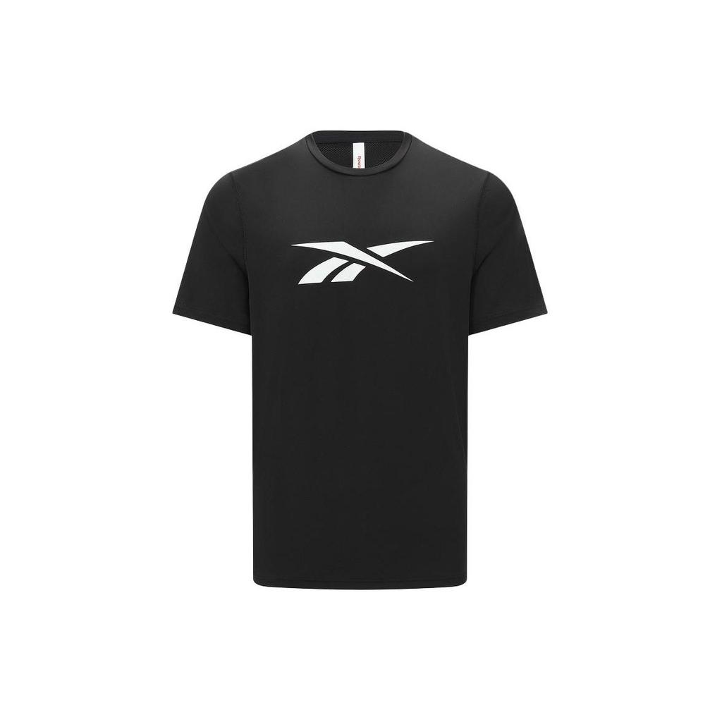 Reebok Logo Print Sports Casual Fitness Training Knit Short Sleeve T-Shirt Men Tops Black 24SRM417MGH0