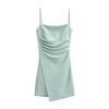 Trendy Women's High-Waisted Pleated Slim-Fit Open-Back Irregular Casual Sling Dress