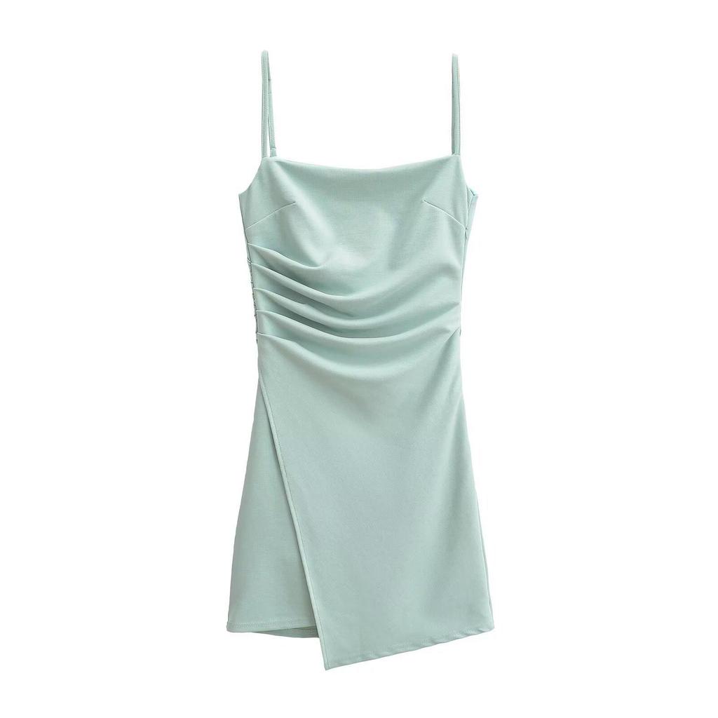 Trendy Women's High-Waisted Pleated Slim-Fit Open-Back Irregular Casual Sling Dress