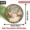 HUIHAY 8 Inch Round Metal Wall Art Red Cabin Snowy Landscape Christmas Winter Decor