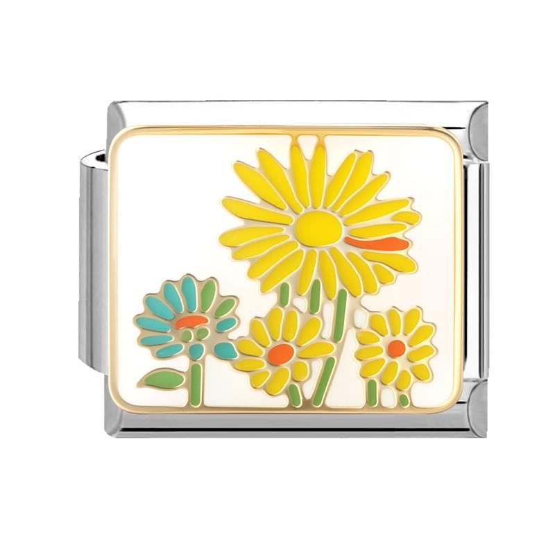 Summer Colorful Flowers Sweet Daisy Rose Tulip Italian Charm Links Fit 9mm Bracelet Stainless Steel Women DIY Making Gifts