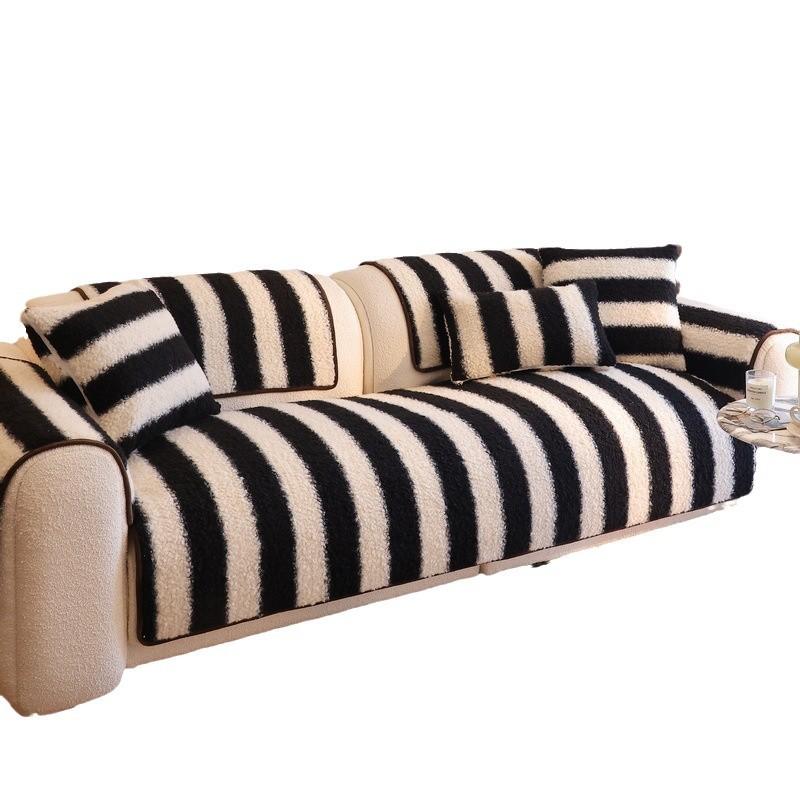 Simple Wind Sofa Cushion Autumn And Winter Thickened Plush Seat Cushion New Non-Slip Striped Sofa Cover Winter Cover