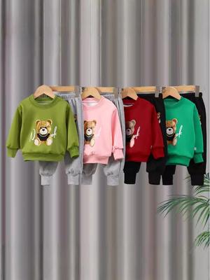2025 Spring Korean Style Children's Sweatshirt & Pants Set - Trendy Long Sleeve for Boys & Girls