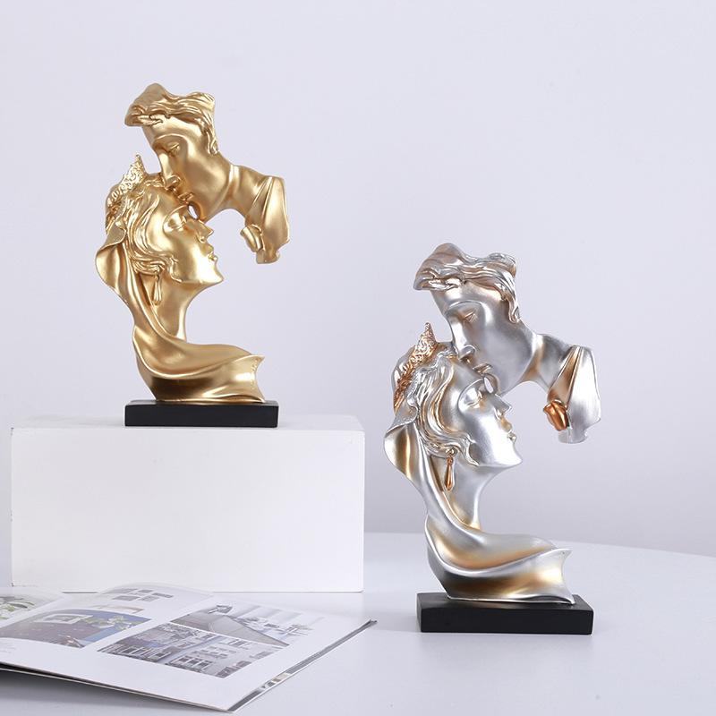 Kreativer Kuss Tiefe Liebe Paar Statue Harz Handwerk Ornament Heimschmuck Wohnzimmer Herbstdekoration Ornament Leichter Luxus