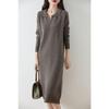 Women's Thickened Wool Polo Neck Long Dress - Autumn/Winter Loose Knit Base Layer 