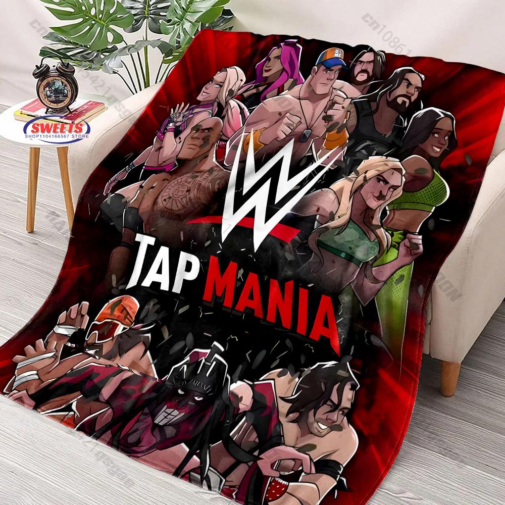 Multi-Size W-WWE Pattern Print Flannel Blanket for Son Husband Dad, Super Soft Fluffy Bedroom Sofa Office Blanket Great Gifts