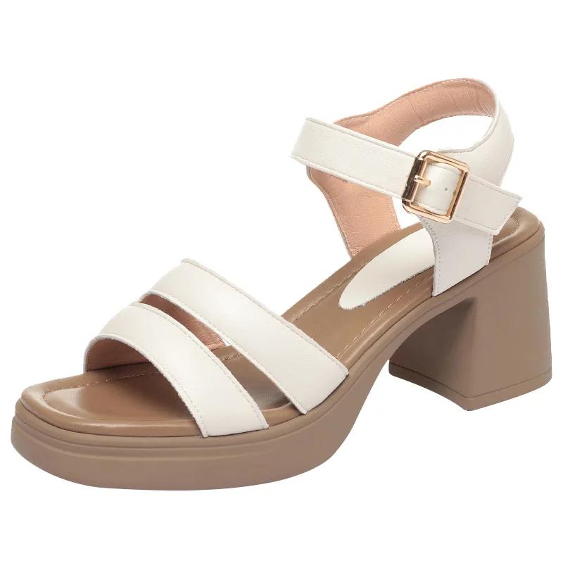 7cm Comfortable All Match Thick Bottom Gladiator Sandals Platform Shoes 2025 Summer Block Heels Sandals for Office Mom Beach